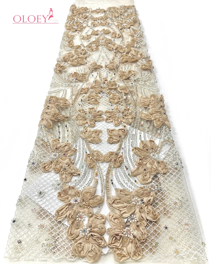 

OLOEY Африканская кружевная ткань с бисером и вышивкой, 2026, Элегантное французское свадебное кружево с пайетками для свадебных платьев и вечеринок