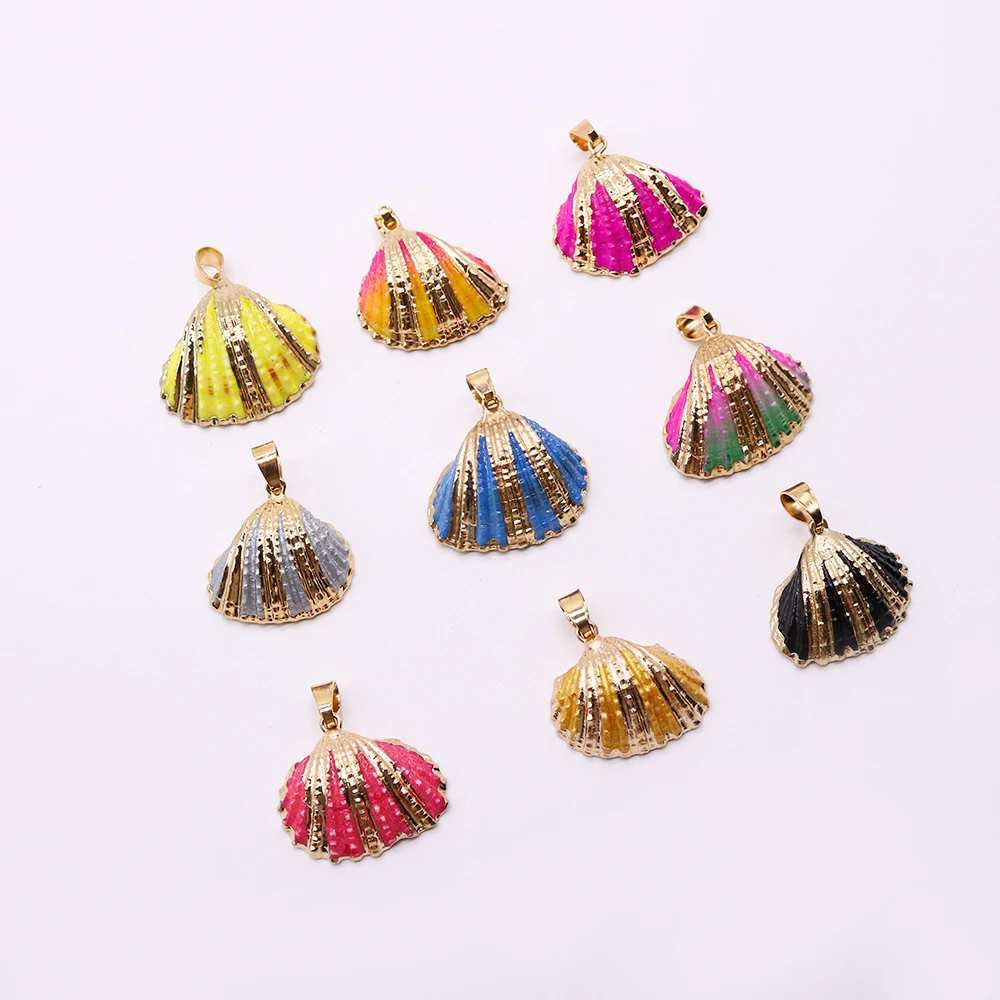 Brand New Natural Shell Inlay Necklace Pendant Colorful Scallop Colorful Bohemian Shell Women's Beach Earrings Summer Gift