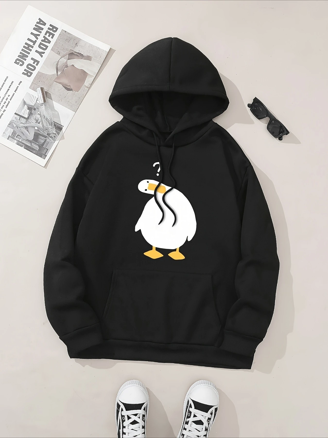 

Милая толстовка с капюшоном с принтом утки, женский осенне-зимний топ с круглым вырезом и длинными рукавами, женские пуловеры с графическим рисунком, одежда 2026