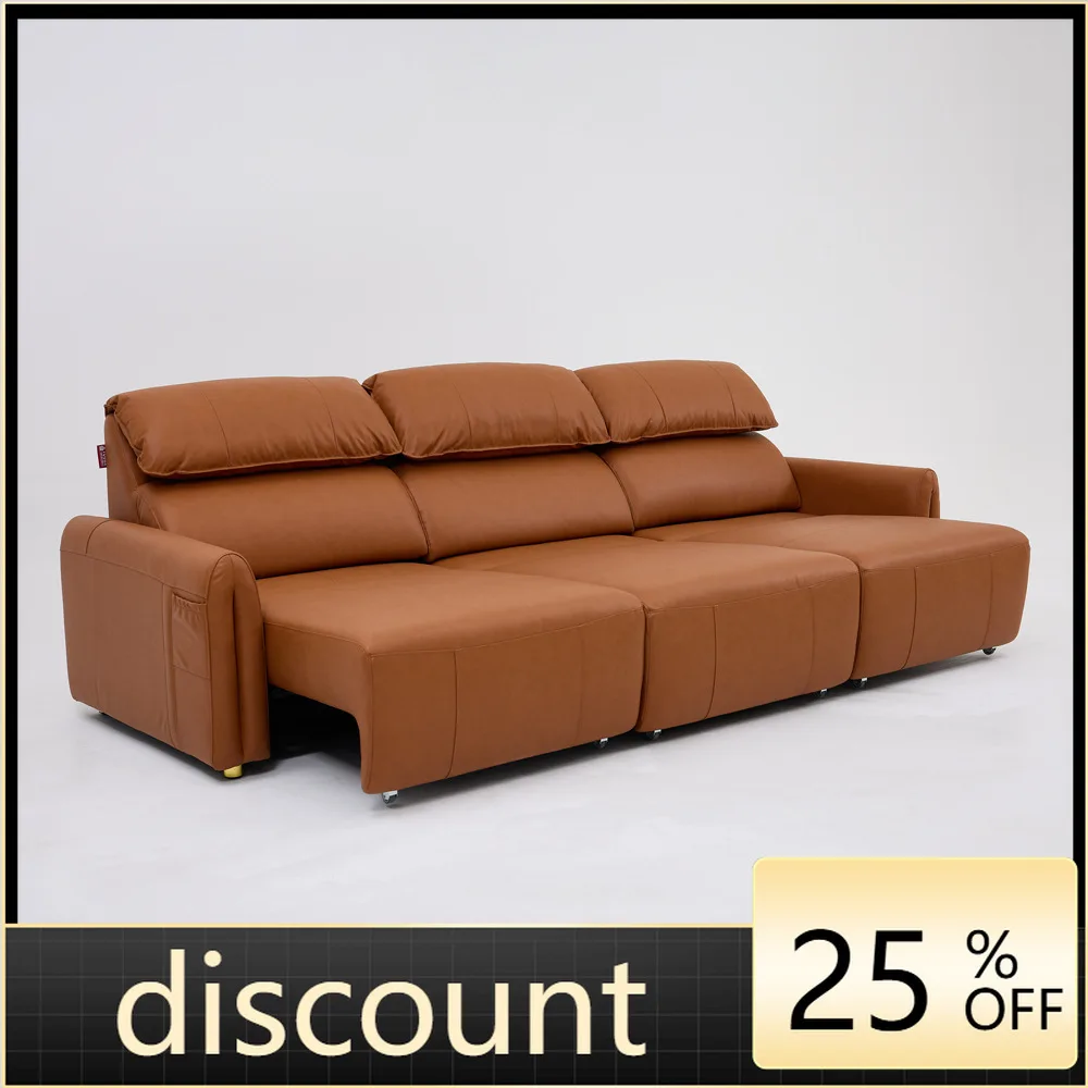 LMM Modern Simple High Backrest Leather Sofa Living Room Single Lazy Electric Retractable Sofa Bed