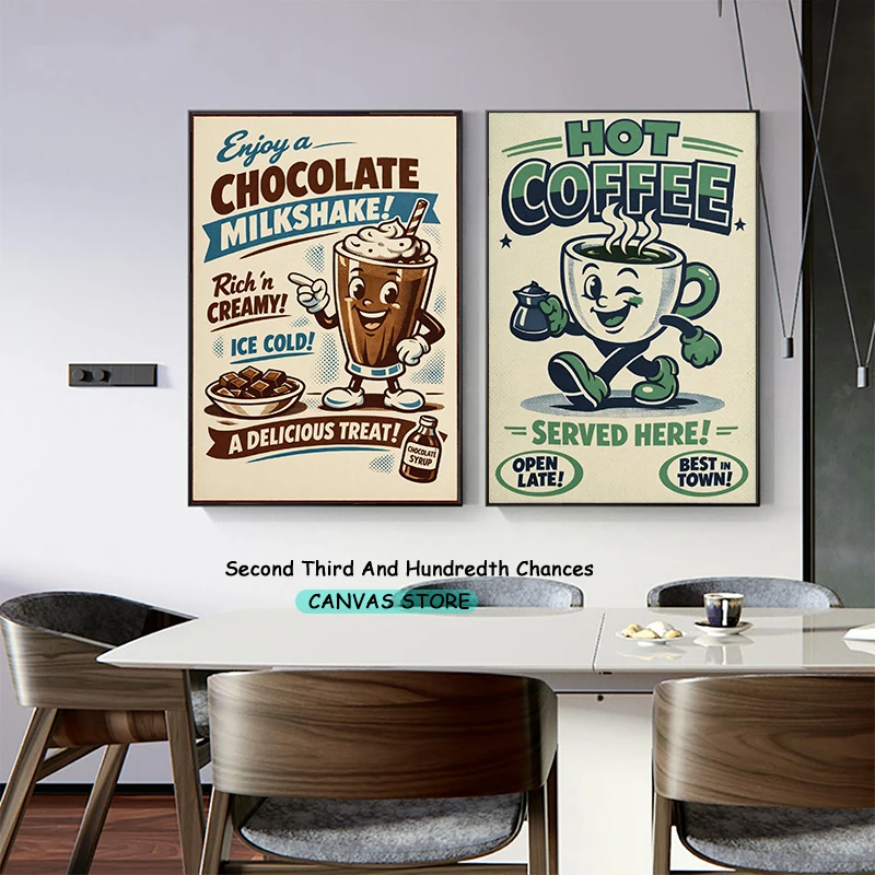 Retro Kitchen Food Advertisement Funny Hamburger Cake Taco Pizza Vintage Diner Poster Canvas Painting Wall Pictures Home Decor