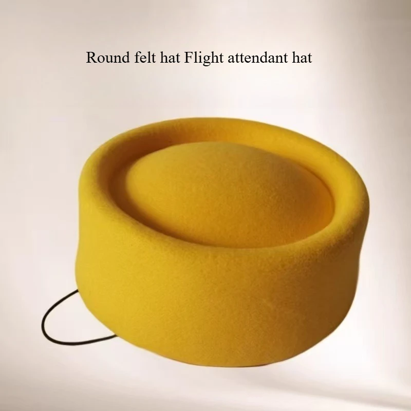 

Brand Hats Flight Attendant Beret French Hepburn-style Vintage Hat Pillbox Hat Felt Fabric Waiter's Caps Round Photo-taking Cap