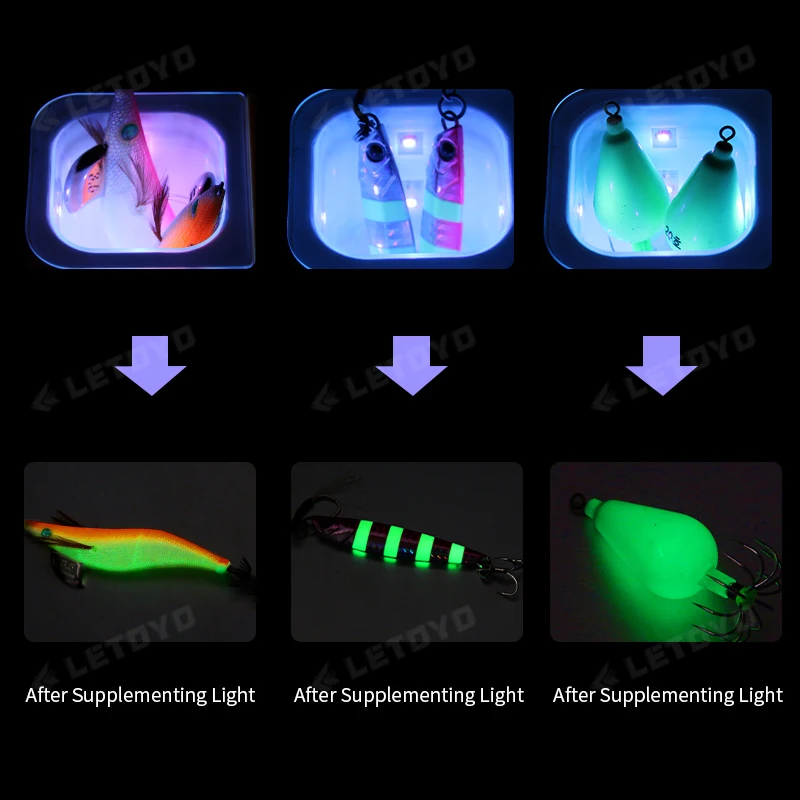 LETOYO UV squid jig Fill Light Accumulator For Squid lure Sea fishing accessories Squid Light Charger fishing supplies