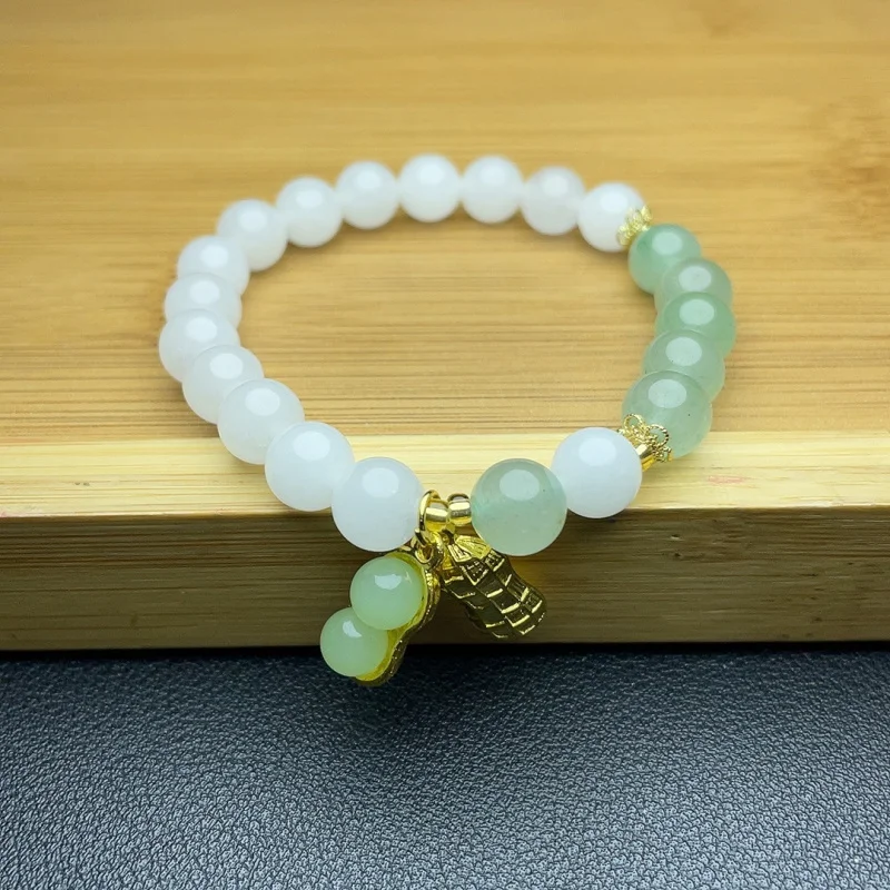 Natural Xinjiang Tianshan Jade Bracelet Freshwater Pearl Beaded Bracelet Live Source Round Beads Women's Ruyi Jade Color Barrel