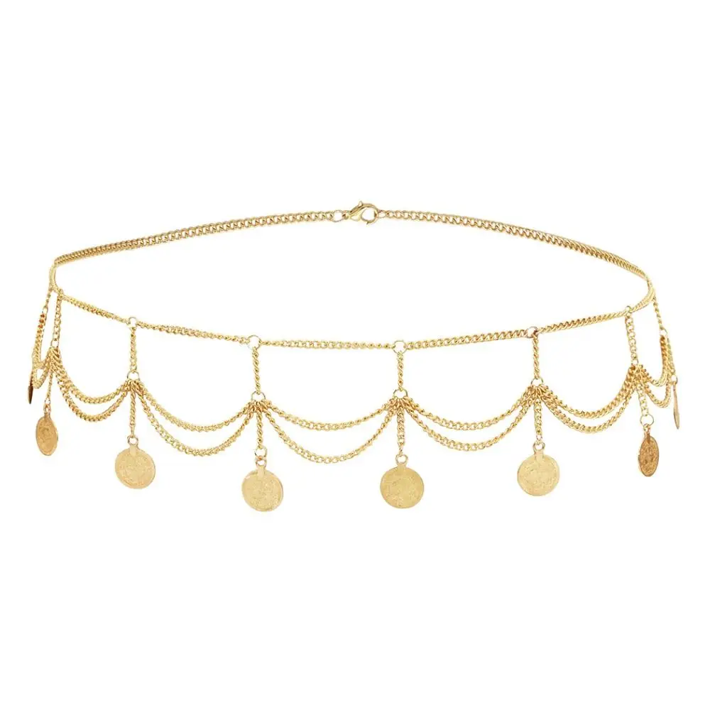 Fashion Coin Pendant Metal Body Chain Belt Bohemian Style Tassel Waist Chain Ethnic Style Jewelry Belly Dance Body Chain Gift