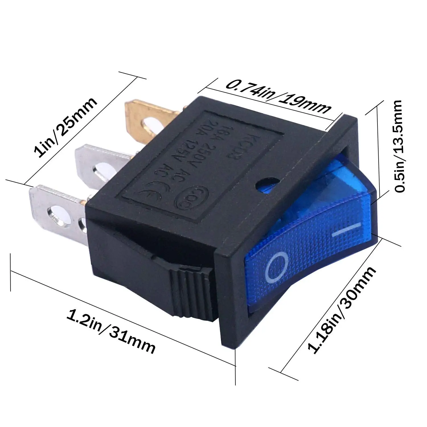 16pcs KCD3 3pin Rocker Switch Toggle SPST AC 250V/15A 125V/20A Illuminated LED On/Off SPST 3 Pin 2 Position Switch