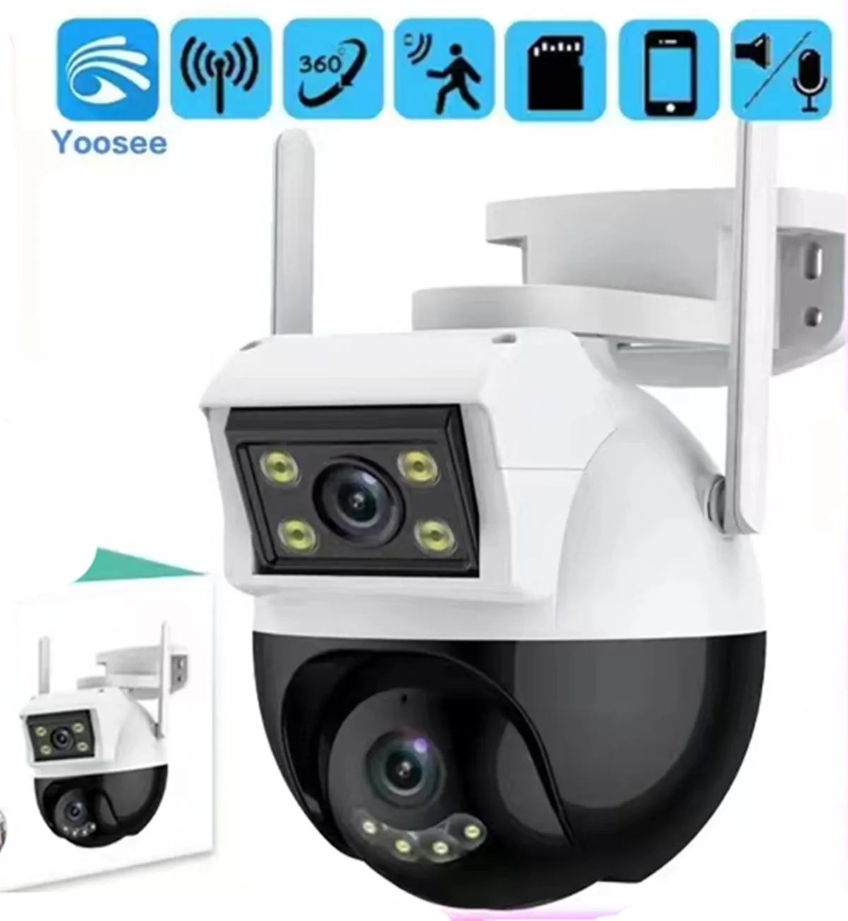 4MP Yoosee APP Wireless PTZ Dual Lens IP Dome Camera AI Rilevazione umanoide Sicurezza a colori CCTV Citofono Baby Monitor