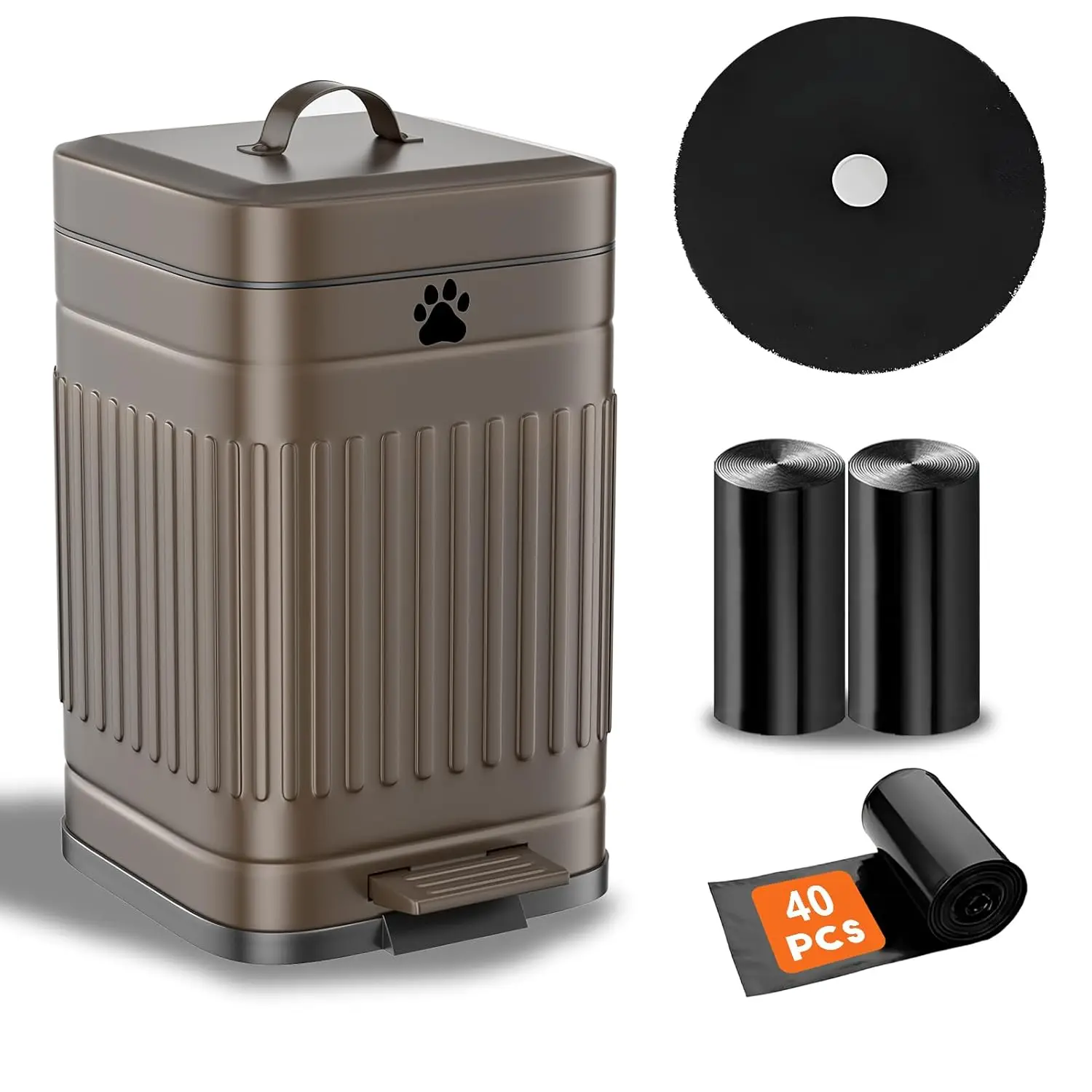 

Металлическая урна для собачьих отходов 5 л с крышкой, педалью и плавным закрыванием, в комплекте 40 пакетов для уборки за питомцами на улице