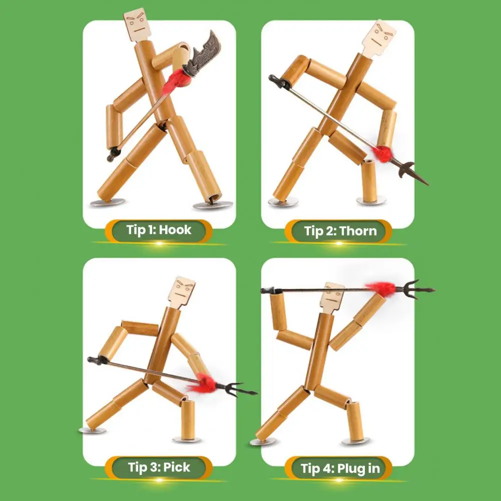 Handmade Bamboo Toy Bamboo Man Desktop Game Bamboo Man Battle Toy with Random Weapon Natural Rope Controlled Fighter Board Game