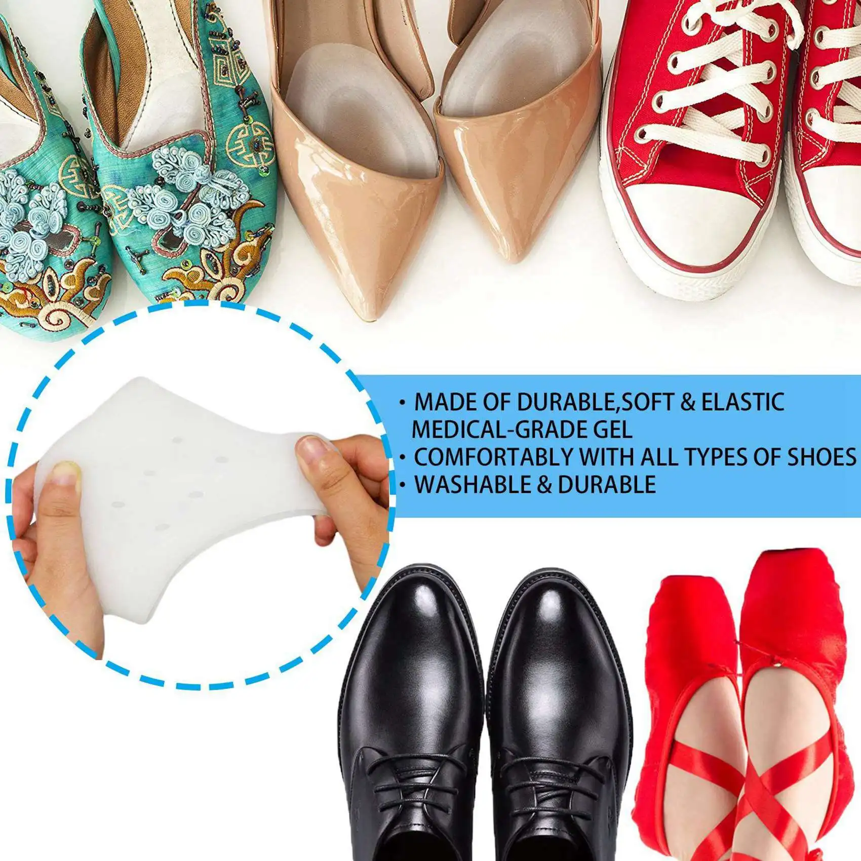 

ABXE-Heel Cups Plantar Fasciitis Inserts, Gel Heel Pads Cushion New Material (9 Pairs) Great For Heel Pain