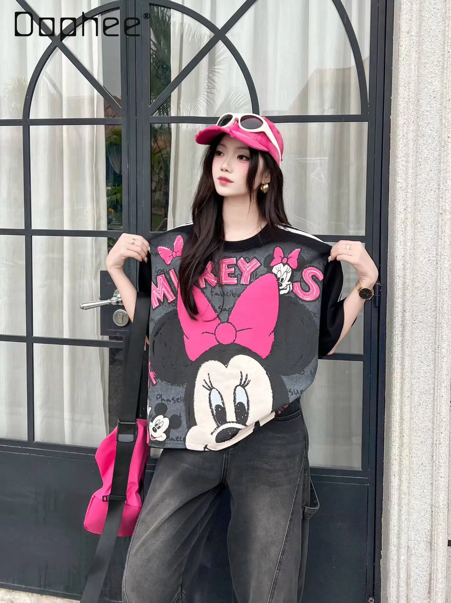 

2026 Early Spring New Heavy Industry Printing Cartoon Loose Short Sleeve T-shirt Tops Women Kawaii Clothes Y2k Top