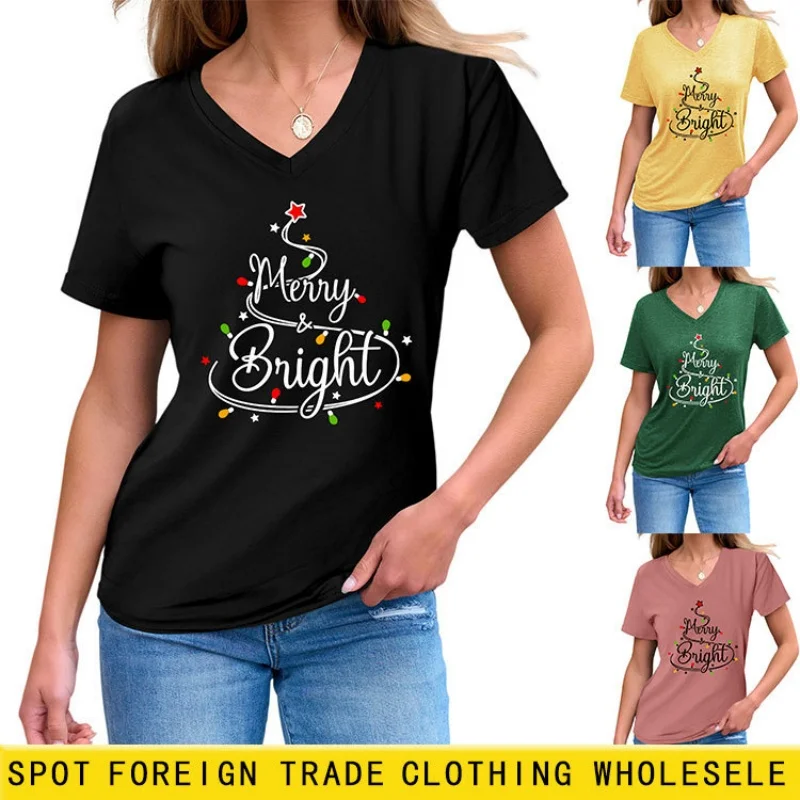 

Женская футболка с V-образным вырезом и короткими рукавами в американском стиле, летний дизайн, свободный крой, стройнящий силуэт.