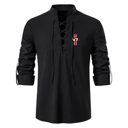 N7 Mass Effect Nest Herensual Heren Casual Lente En Herfst Hot Sale Frenulum Kraag Casual Katoenen Linnen Overhemd Met Lange Mouwen