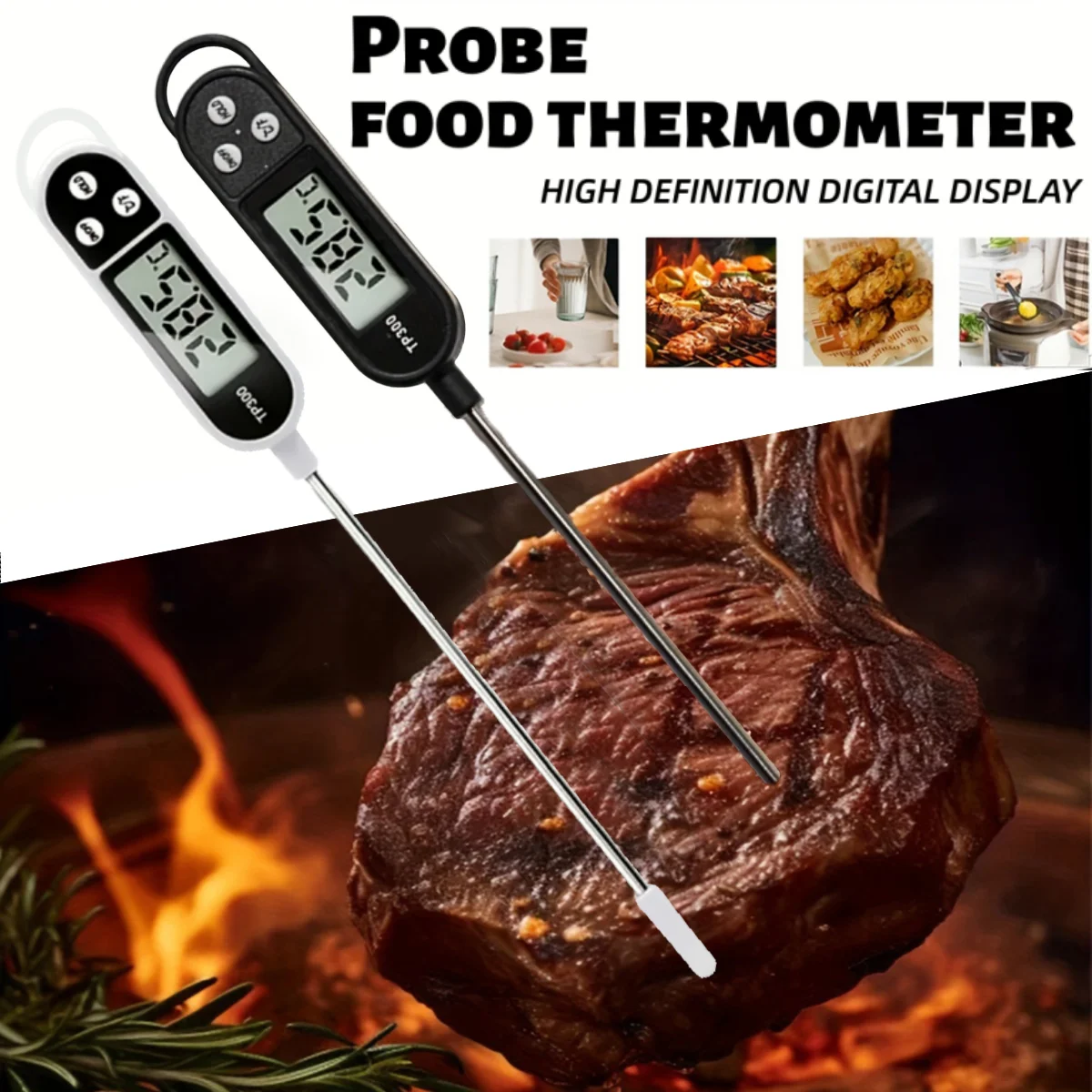 1/2pcs Digital Food Thermometer with LCD Display Meat Temperature Safety Plastic Probe for Home Cooking BBQ Use Kitchen Gadgets