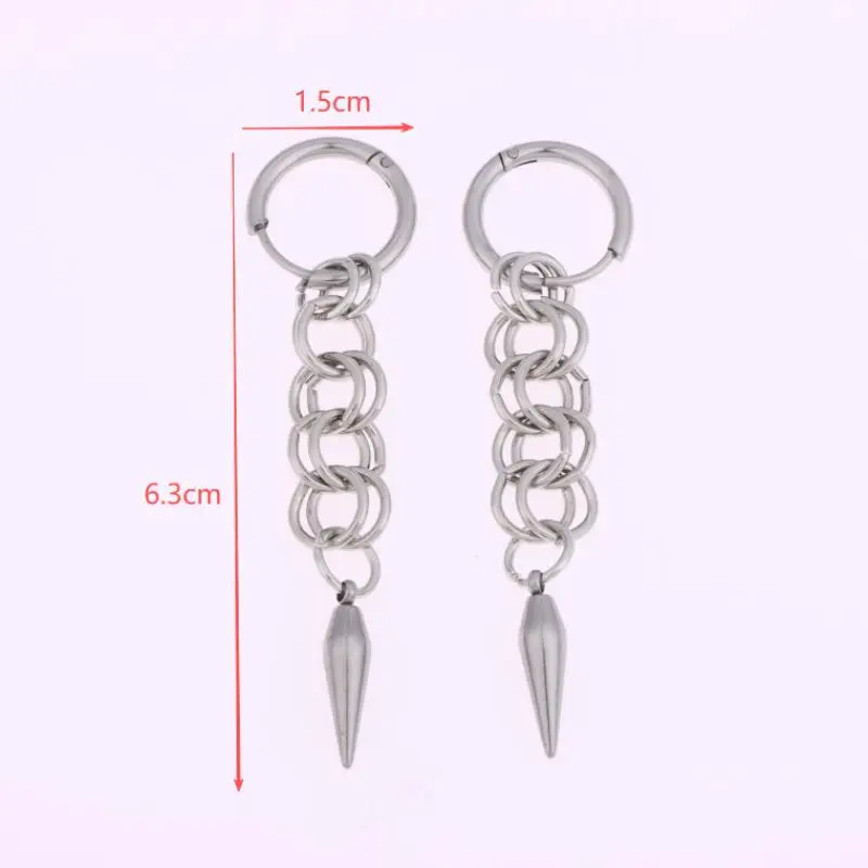 أقراط على الطراز القوطي الشرير سبايك هوب-سلسلة من الفولاذ المقاوم للصدأ متدلية للجنسين، مجوهرات أذن صناعية Y2K مع قلادة قابلة للفصل #6