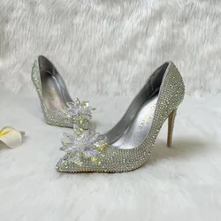 Vendita calda TOMONYE femminile argento trapano strass cristallo Stiletto scarpe da sposa rosse a punta moda 10cm scarpe da sposa tacco alto