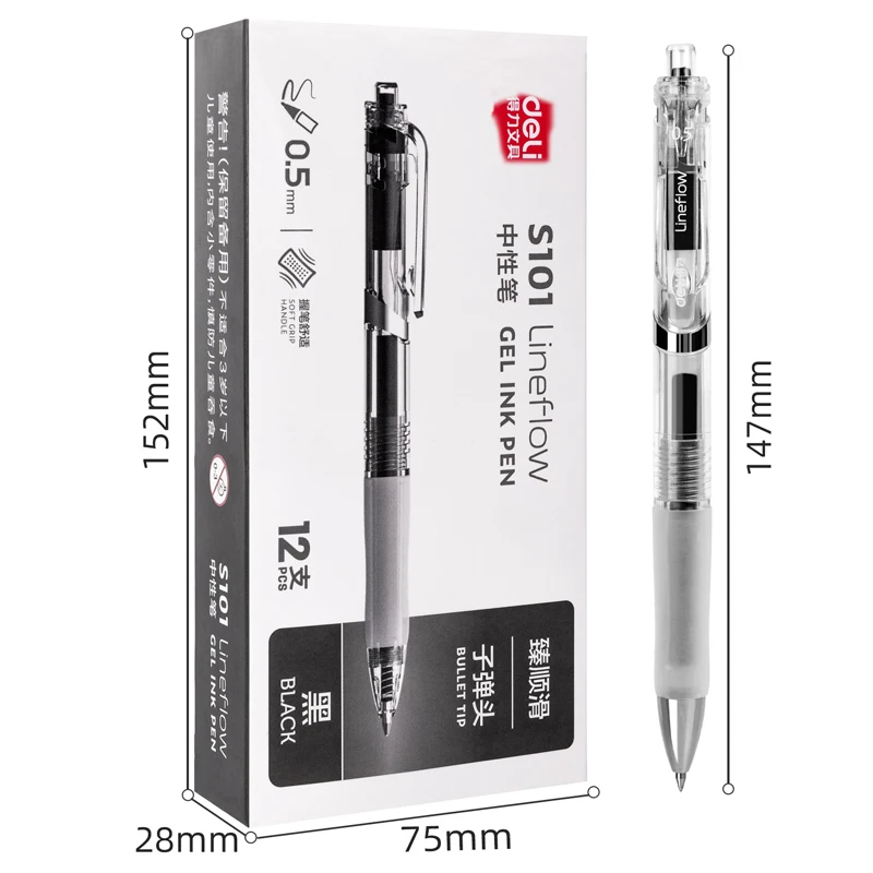 Deli 1 PC Gel Stift 0,5mm Schwarz Tinte Soft Grip Presse Transparent Glatte Schreiben Büro Schule Schreibwaren S101