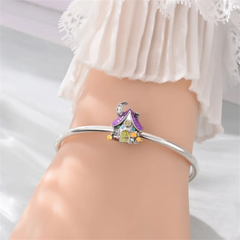 925 Sterling Silver Purple Magic House Charms Bead Fit DIY 3mm Original Bracelet For Women Birthday Jewelry Gift