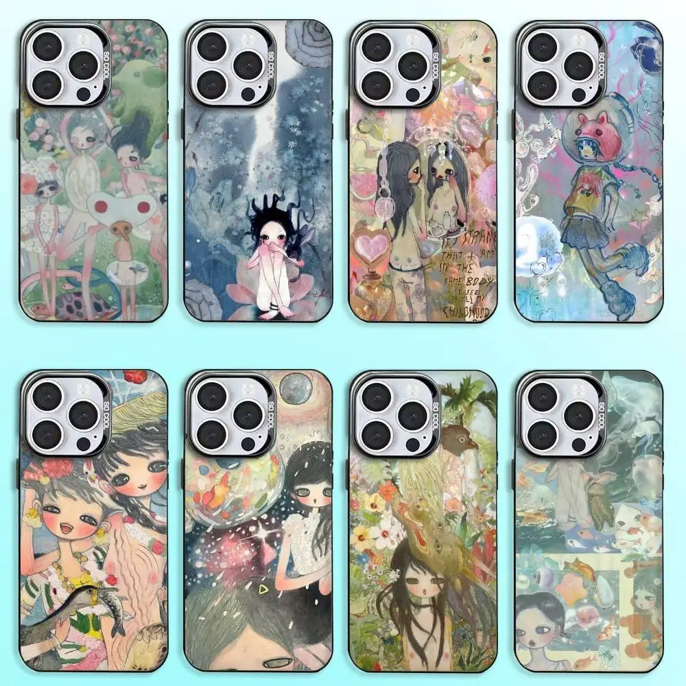 Casing HP ART Aya Takano Jepang Untuk iPhone17,16,15,14,13,12,11 Plus,Pro Max Hitam Candy Matte Anti Benturan
