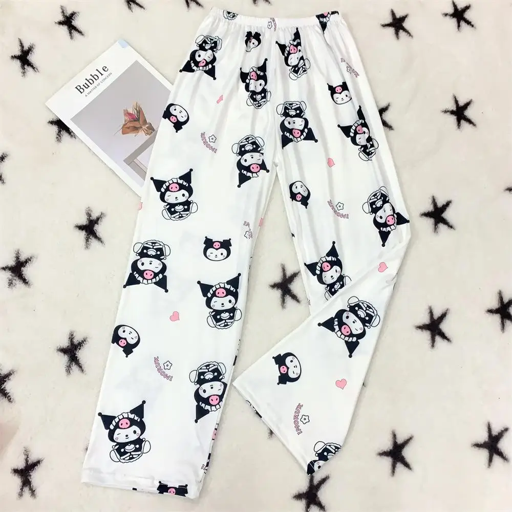 Kawaii Hello Kitty Pyjamabroek Sanrioed Cartoon Anime Kuromi Vrouwen Zomer Dunne Leuke Student Losse Slijtage Thuis Broek Casual Broek