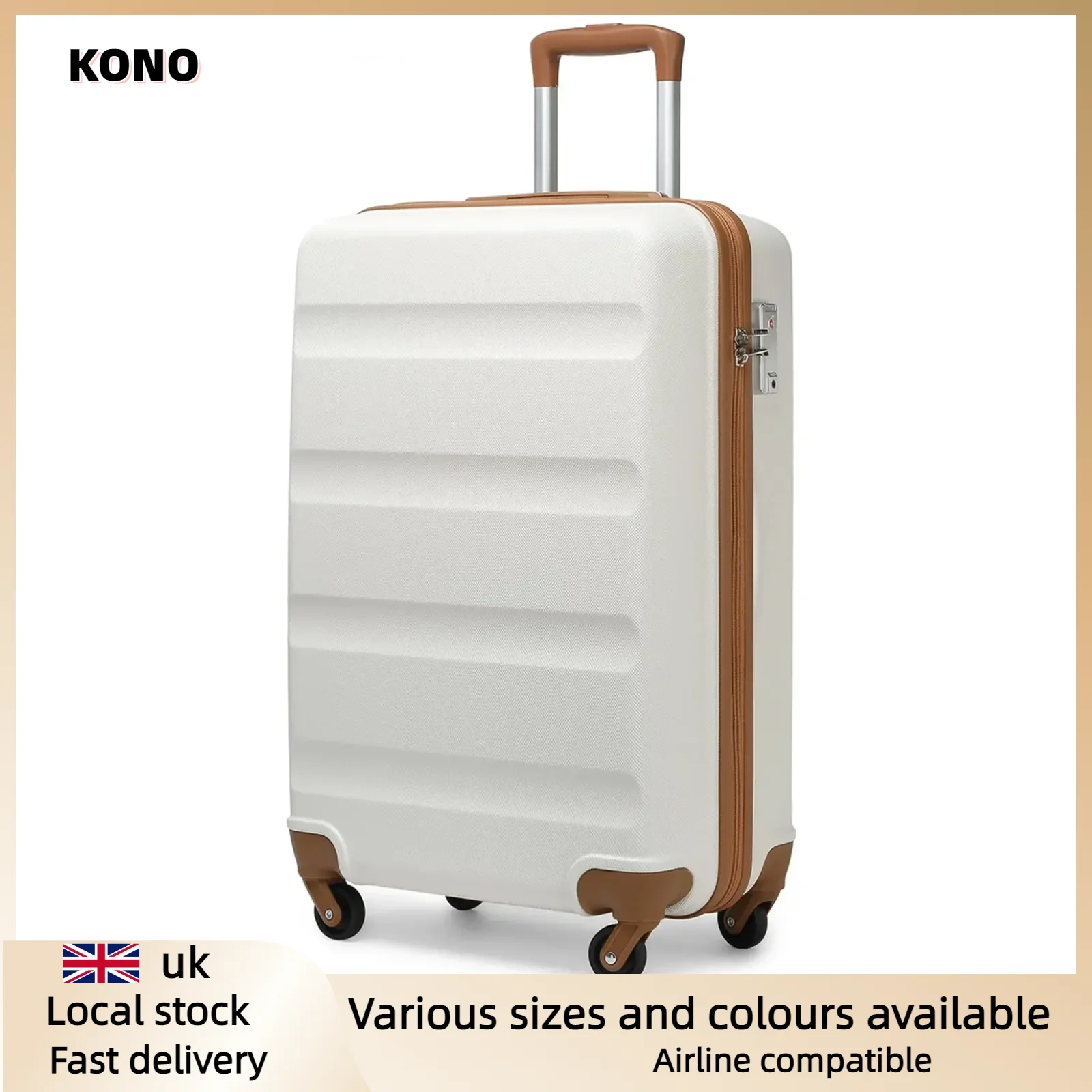 Kono 19'' Hard Shell Suitcase - Lightweight Travel Trolley with 4 Spinner Wheels & Dial Lock, Cabin Luggage