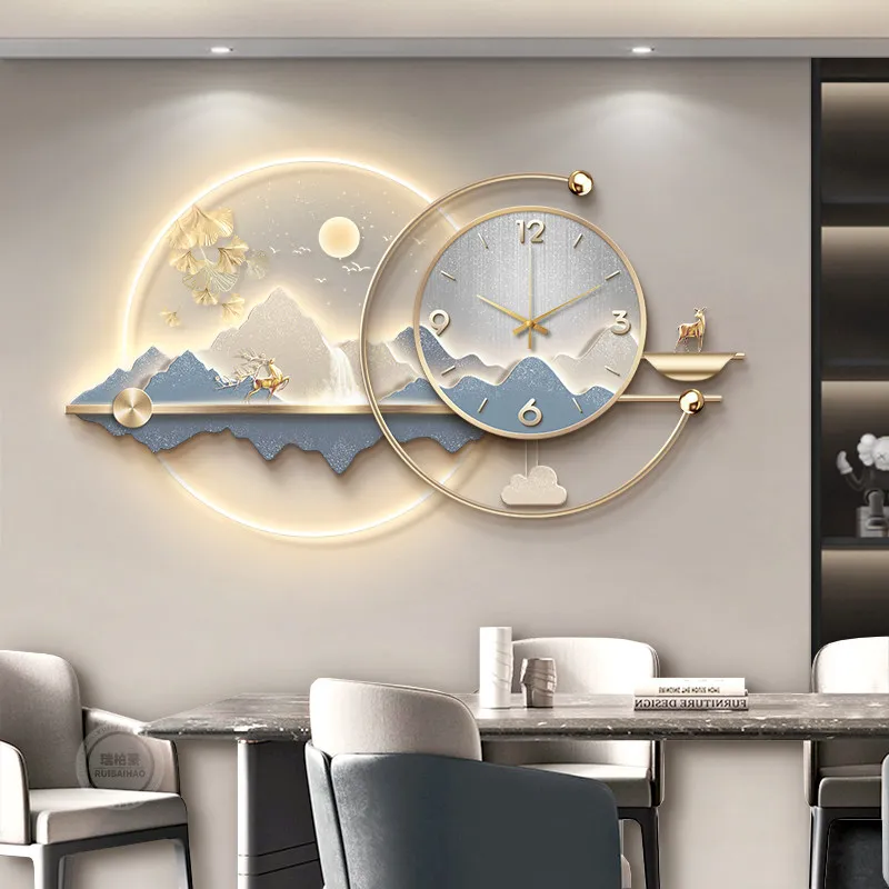 Luxury LED Backlit Wall Decor Accent Panel Double Ring Mountain Ginkgo Wall Hanging Ornament for Dining Room Background Wall