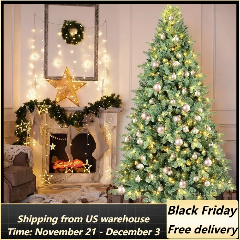 Pre-lit Spruce Christmas Tree, 7ft Artificial Christmas Pine Tree with 500 Lights, 302 PE &1378 PVC Branch Tips,