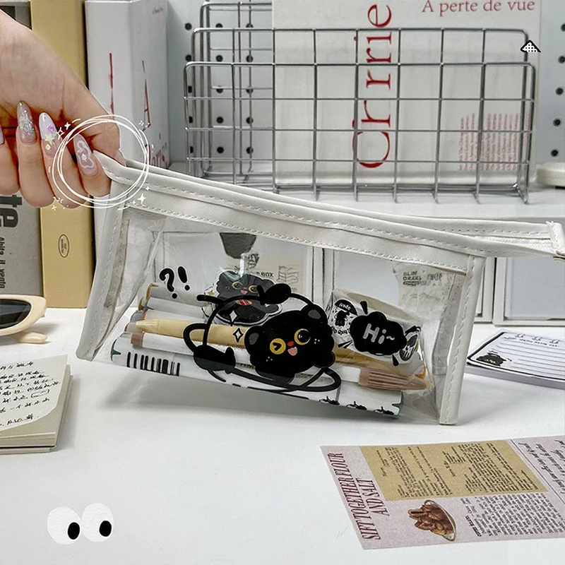 1 шт., сумка для хранения макияжа, большая вместительная сумка с изображением кота, чехол из ПВХ, прозрачная дорожная сумка для кистей, канцелярские принадлежности для студентов, подарок