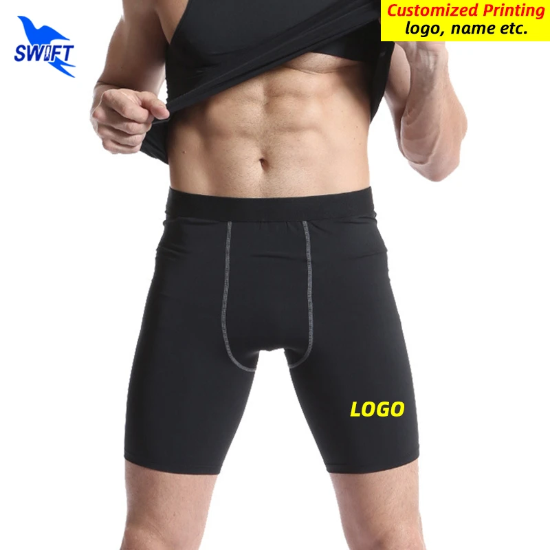 

Customize LOGO Men Compression Shorts Summer Quick Dry Running Tights High Stretch Short Pants Fitness Gym Sportswear Bottoms