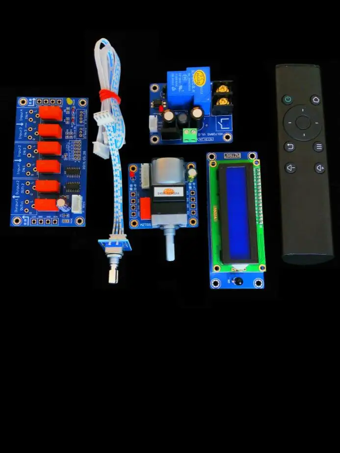 HiFi Motor Pot Preamplifier Remote Volume Control Board Kit + 1602A Display+PSU+Input Switch