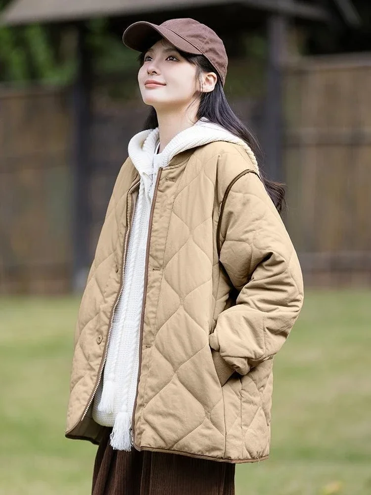 

Зимняя минималистичная легкая японская хлопковая куртка в стиле ретро 2025 года, свободная верхняя одежда, хит продаж, одежда