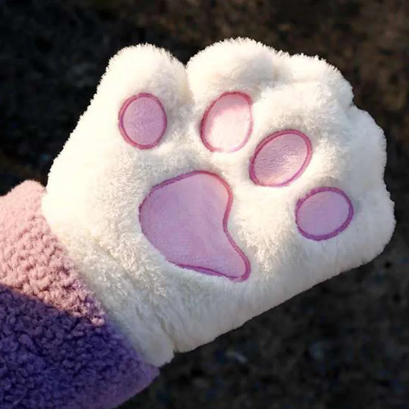 

Cat Claw Gloves Fingerless Glove Warm Soft Winter Velvet Plush Fingerless Panda Mittens Half Finger Women Kawaii Christmas Gifts