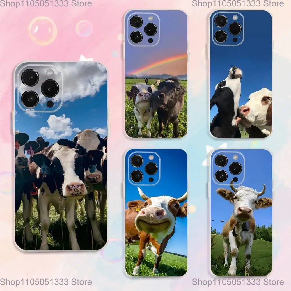 

Lovely Cute Cow Cows OX Phone Case For iPhone 17,16,15,14,13,12,11 Plus,Pro,Max,XR,XS,Plus,E,SE4,Mini Transparent Cover