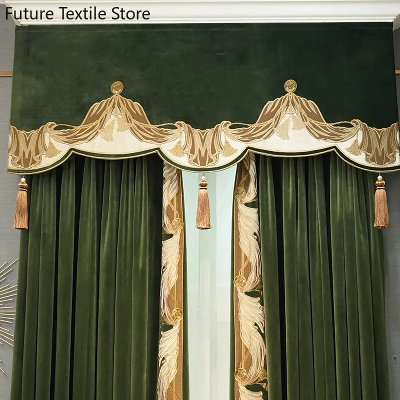 

Dark Green Embroidered Flannel Blackout Living Room Bedroom Dining Room Curtains Curtains for Living dining room bedroom