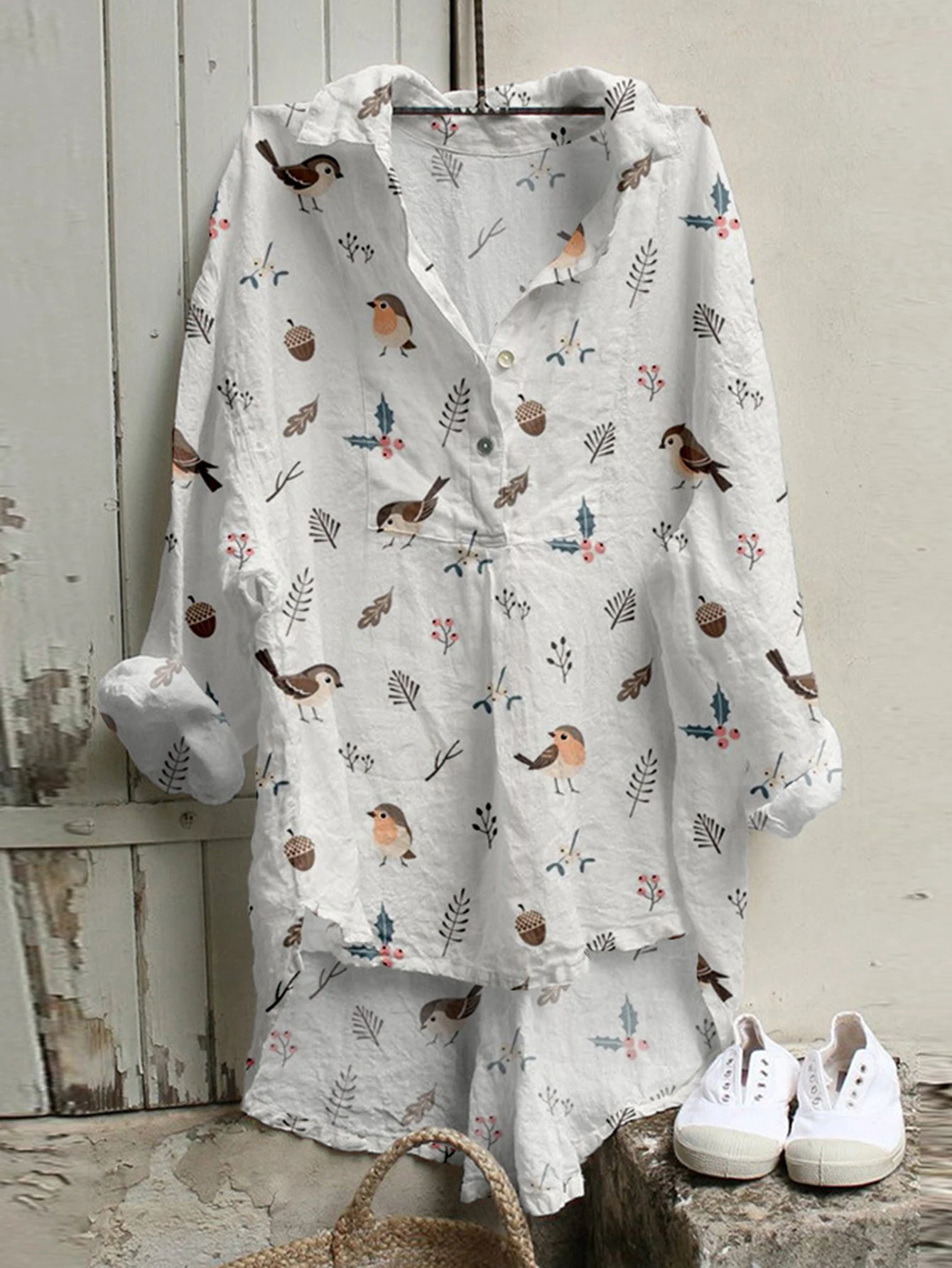 

Женская осенняя рубашка, повседневные базовые повседневные футболки с длинными рукавами и воротником-поло с мультяшным цветочным принтом