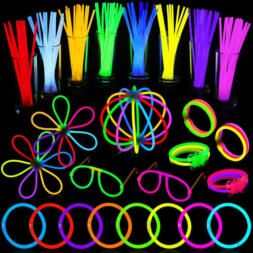 

100/300Pcs Glow Sticks Bulk Glow In The Dark Party Favors Glowsticks Necklaces Bracelets with Connectors Light Up Toys for Party