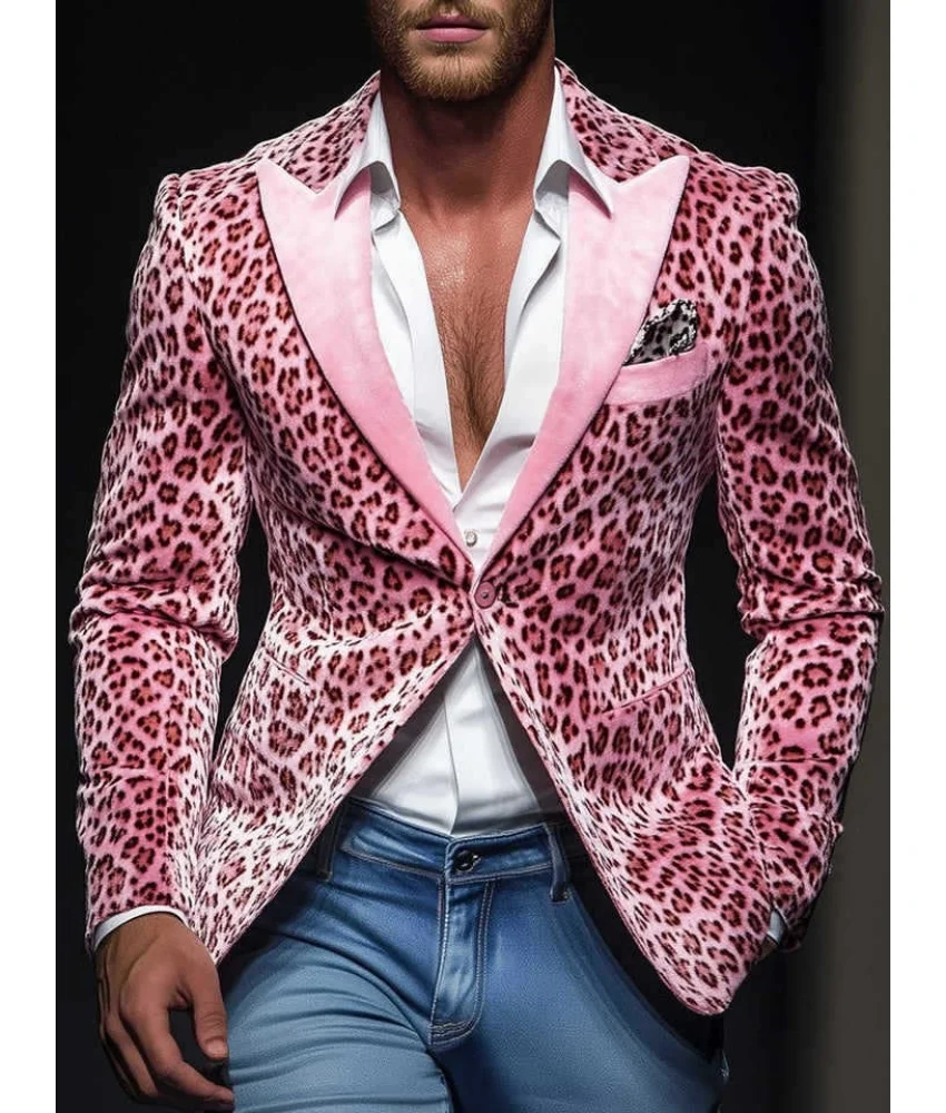

European and American style slim-fit leopard print suit jacket. Temperament Men's wedding jacket.Men's Stage Costume
