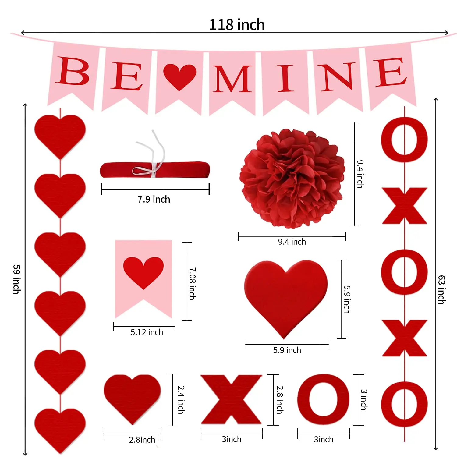 21Pcs Valentines Day Decorations Set Hanging Heart Swirls BE Mine Love Heart Garlands Banner for Home Room Office Wedding Party