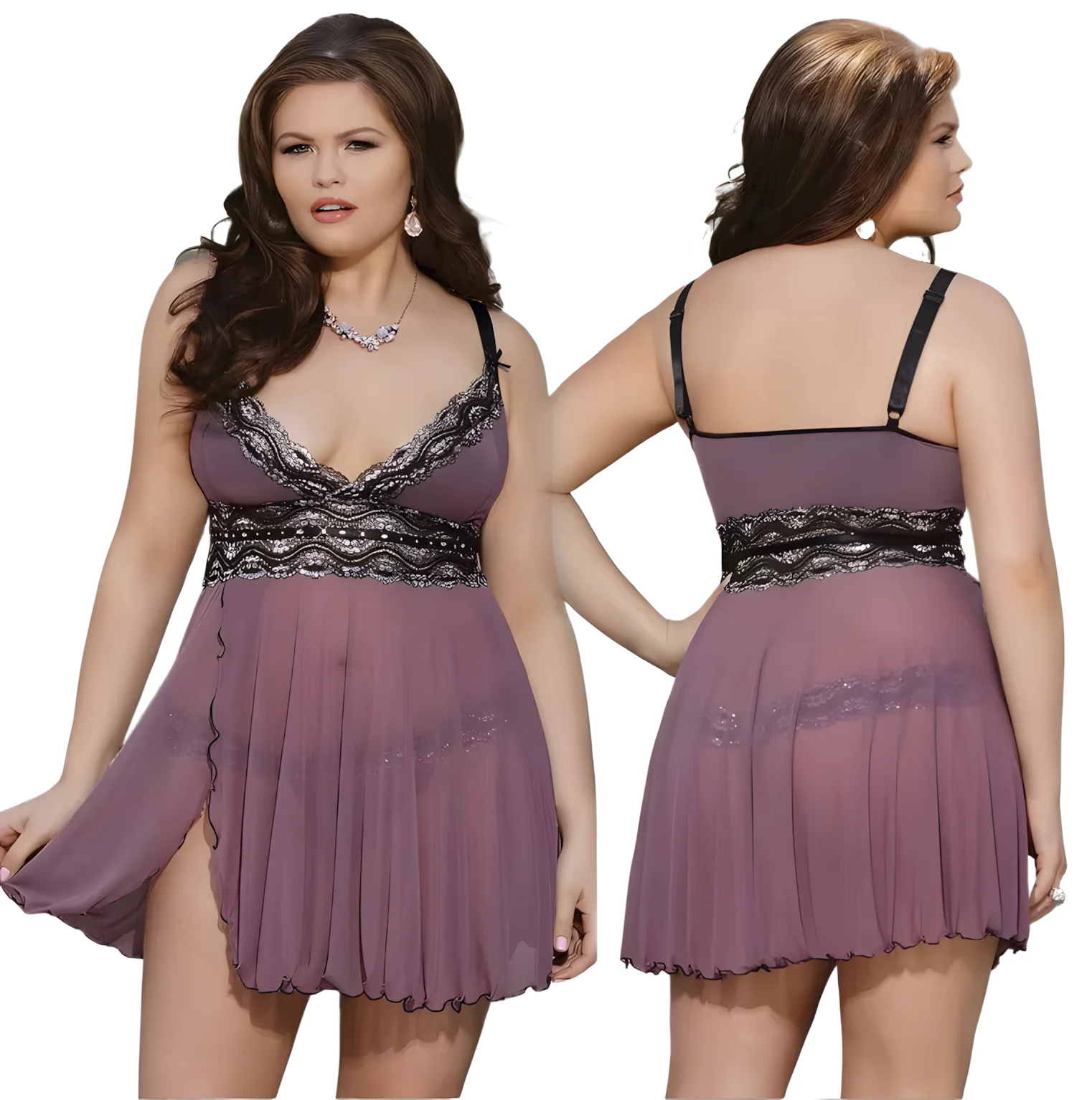 SilkyTemptation Sexy Net Lingerie Women's Sheer G-String Nightgown See through Sleepwear Babydoll Hot Night Dress for SilkyTempt