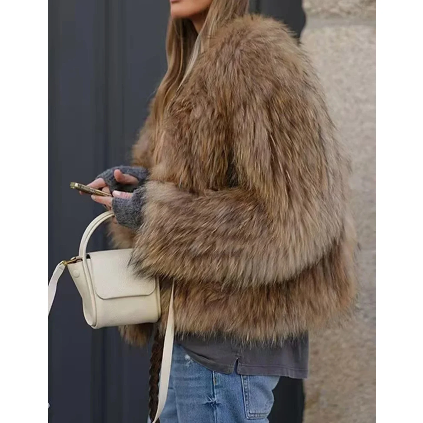 レトロな女性用カーディガンコート、オーバーサイズ、ロング丈、ラウンドネック、ルーズフィット、フェイクファー風アウターウェア、冬の新作