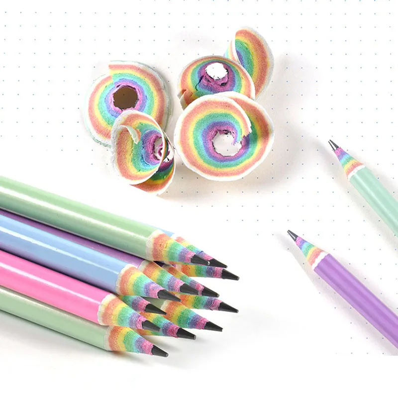 12pcs Rainbow Paper Pencil Set Student Writing and Painting HB Professional Art Sketch Pen Office School Supplies