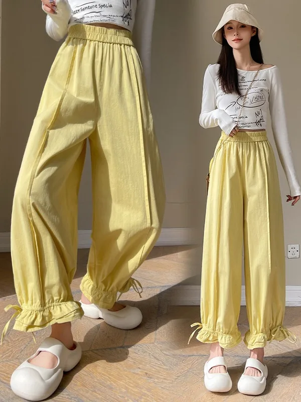 Pantaloni a Gamba Larga a Doppio Strato Rosa, Casual, Lunghezza 7/8, Nuova Collezione Estate 2025, Taglie Forti, Stile Coreano, per il Lavoro