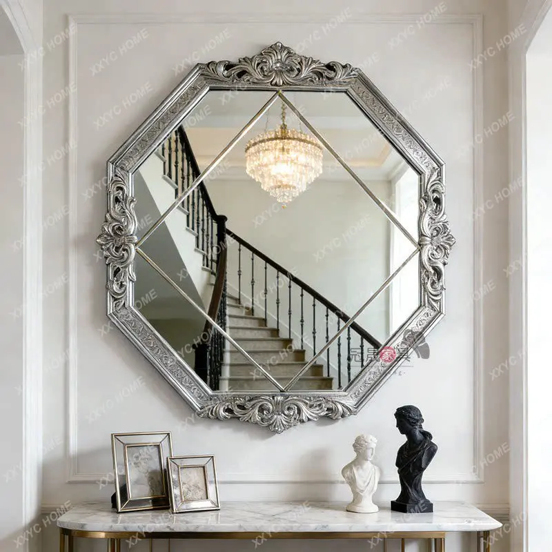 SS  retro wall-mounted entrance fireplace carved decorative mirror villa bedroom dressing mirror