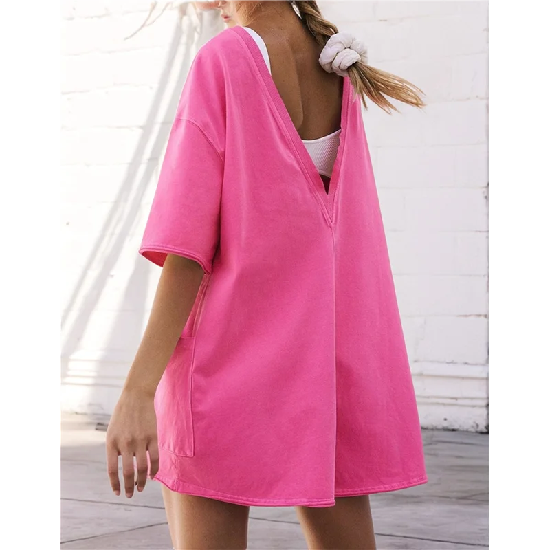 Women's Casual Summer T Shirt Dress Elastic Loose Short Sleeve Dress With Pocket For Women