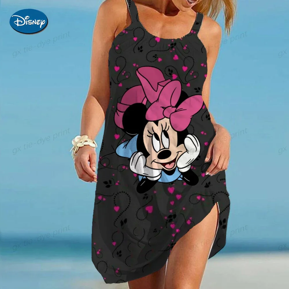 

Women's Beach Dresses Disney-Mickey Minnie Dresses for Women 2024 Summer Fashion Sling Print Sexy Skinny Seaside Casual Oversize