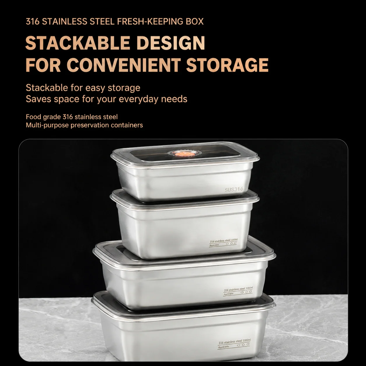 Fridge Storage Box 316 Stainless Steel Food Storage Containers Food Grade Leakproof Kitchen Organizer Freshness Locking With Lid