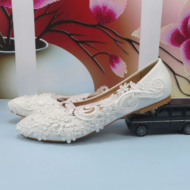 White High Heel Flower Wedding shoes Bride Ladies high platform shoes woman Fashion Round Toe Party Dress shoes Shallow shoe image 4
