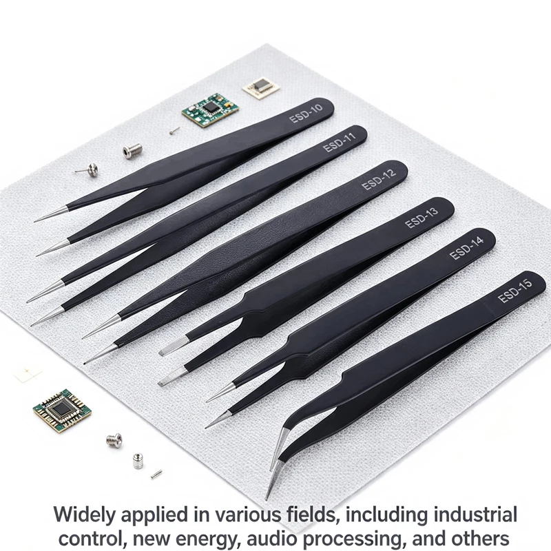 ESD Anti Static Stainless Steel Tweezers Set ESD10~ESD15 Straight Curved Precision Tweezer Industrial Electronic Maintenance Rep