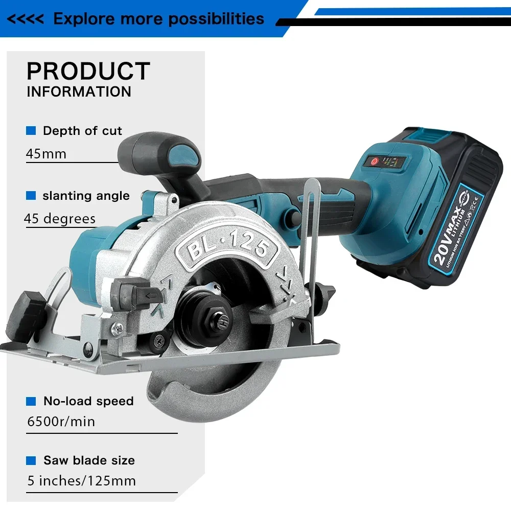 125mm Brushless Circular Saw  Cordless Electric Saw Adjustable Wood Cuttiing Machine Handheld Woodworking Saw for Makita Battery