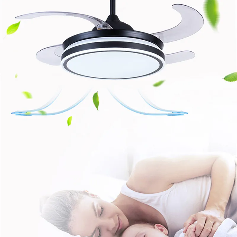 Ventilador de techo retráctil, purificador de aire, luz led, ventilador de techo moderno para dormitorio, control remoto inteligente, ventilador de techo grande para hotel